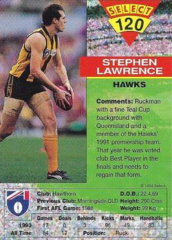 1994 Select AFL #120 Stephen Lawrence Back